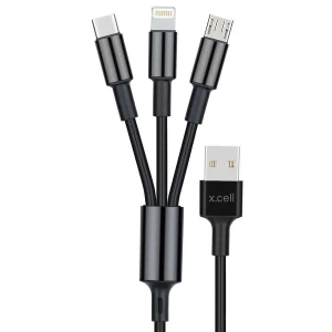 Xcell 3 in 1 USB Cable 2 Type-C 1 Lightning 1.5M Black XL-CB-2C1L-1.5BLK