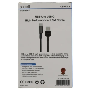 USB A to USB C Cable 1.5M Black – XL-CB-AC1.5-BLK