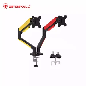 DEADSKULL Dual Gaming Monitor Arm Desk Mount Red Yellow