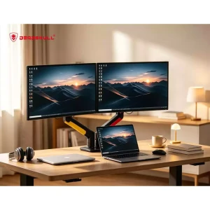 DEADSKULL Dual Gaming Monitor Arm Desk Mount Red Yellow