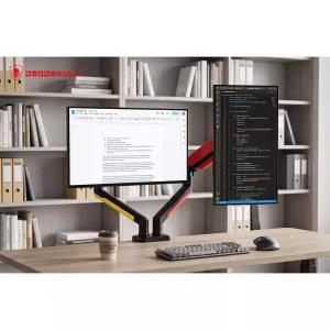 DEADSKULL Dual Gaming Monitor Arm Desk Mount Red Yellow