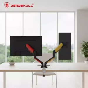DEADSKULL Dual Gaming Monitor Arm Desk Mount Red Yellow