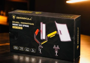 DEADSKULL Dual Gaming Monitor Arm Desk Mount Red Yellow