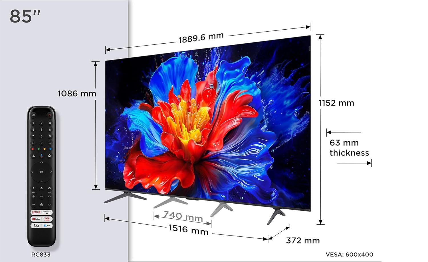 TCL 98" QLED 98P8K | AiPQ Processor | 144Hz Game Accelerator | Dolby Vision