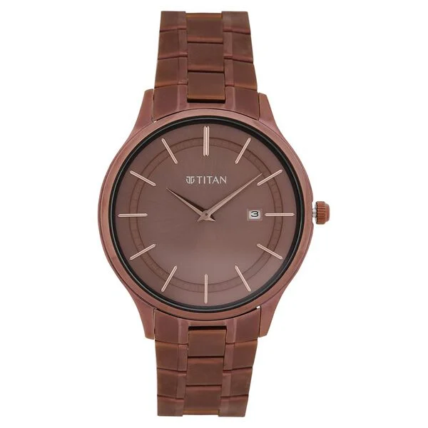 Titan Brown Dial Analog with Day & Date Watch for Men 90142QM05
