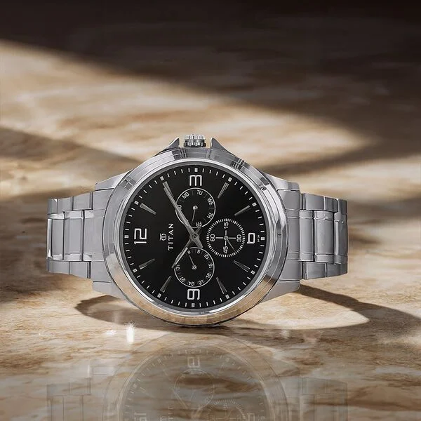Titan Black Dial Metal Strap Watch 1698SM01