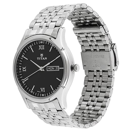 Titan Black Dial Metal Strap Watch 1636SM01
