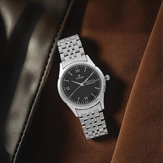 Titan Black Dial Metal Strap Watch 1636SM01