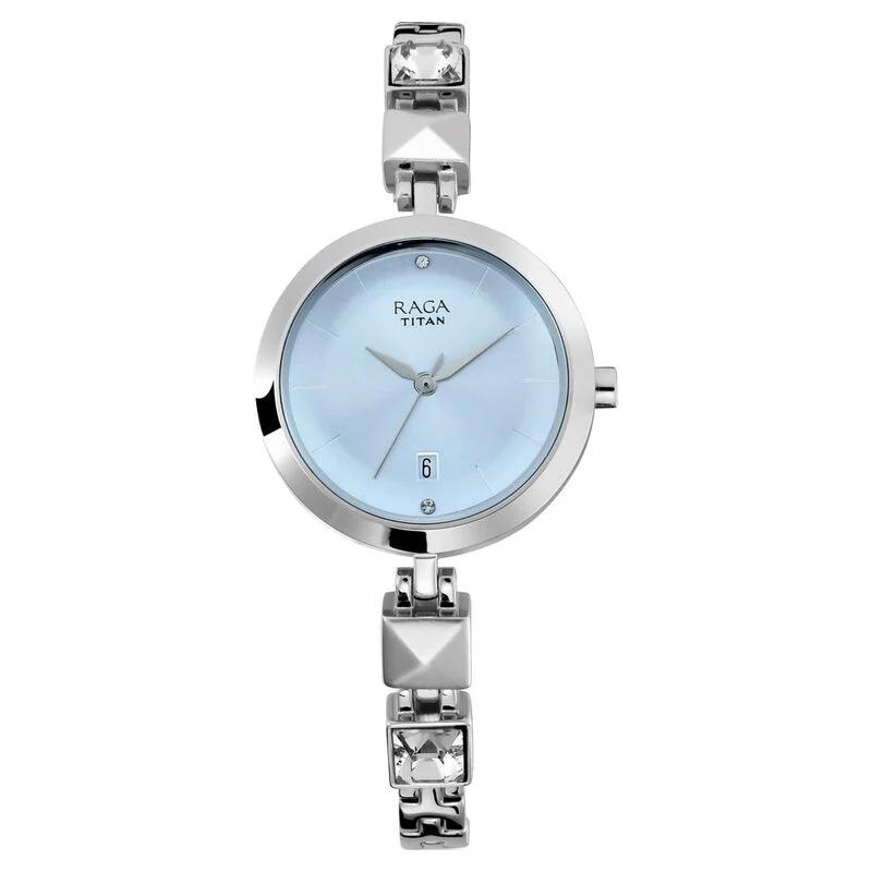 Titan Raga Viva Blue Dial Analog Metal Strap Watch for Women NP2606SM01