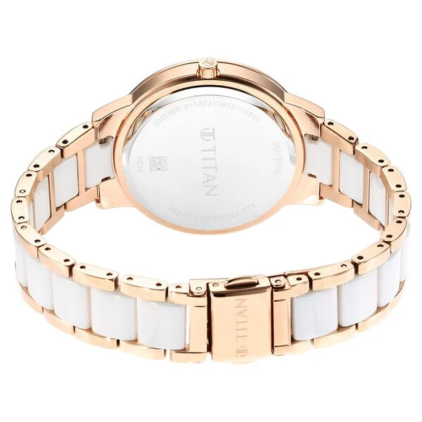 Titan Quartz Analog White Dial Ceramic Strap Watch for Women