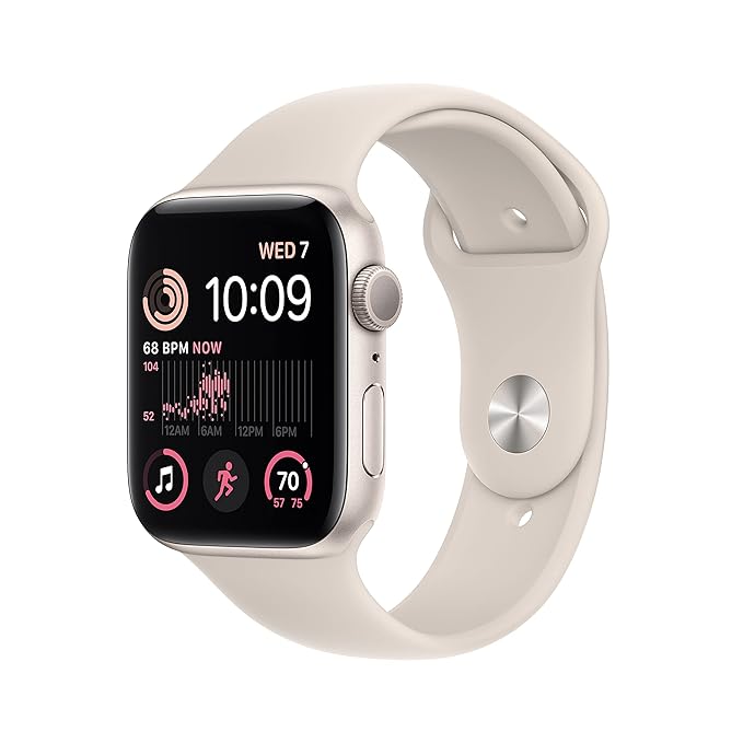 Apple Watch SE (2nd Gen) 44mm Silver Aluminium with Starlight Sport Band (M/L) GPS – MXER3QA/A