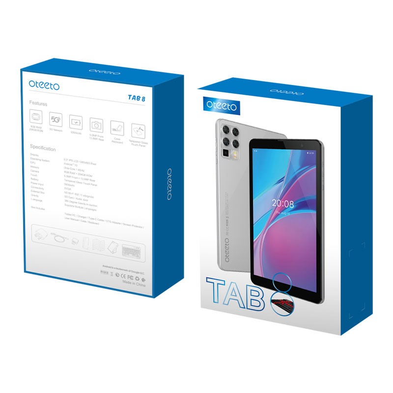 OTEETO TAB 8 8" 5G Tablet 8GB RAM 256GB/512GB Android with HD Display & Dual SIM