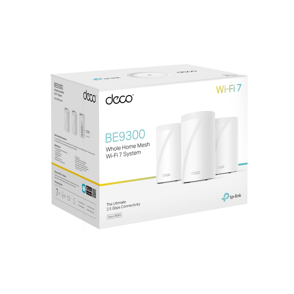 TP-Link Deco BE65 (3-Pack) Whole Home Mesh Wi-Fi 7 System Tri-Band