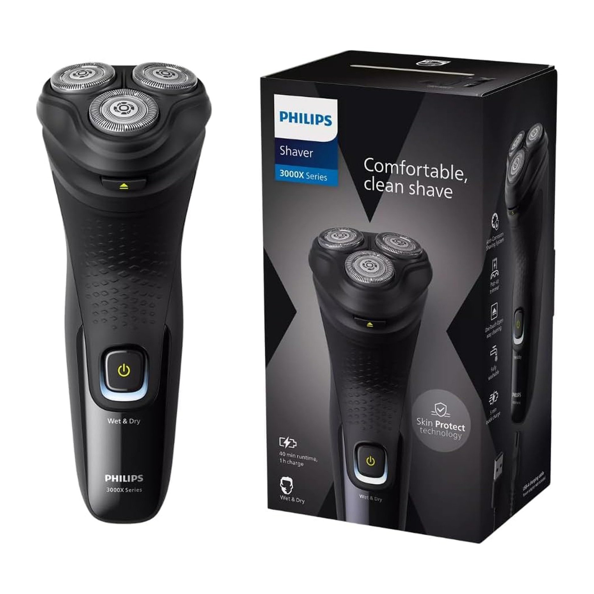 Philips Male Shaver Wet & Dry Electric Shaver 3000X Series Black X3021/00 – Smooth Daily Shave