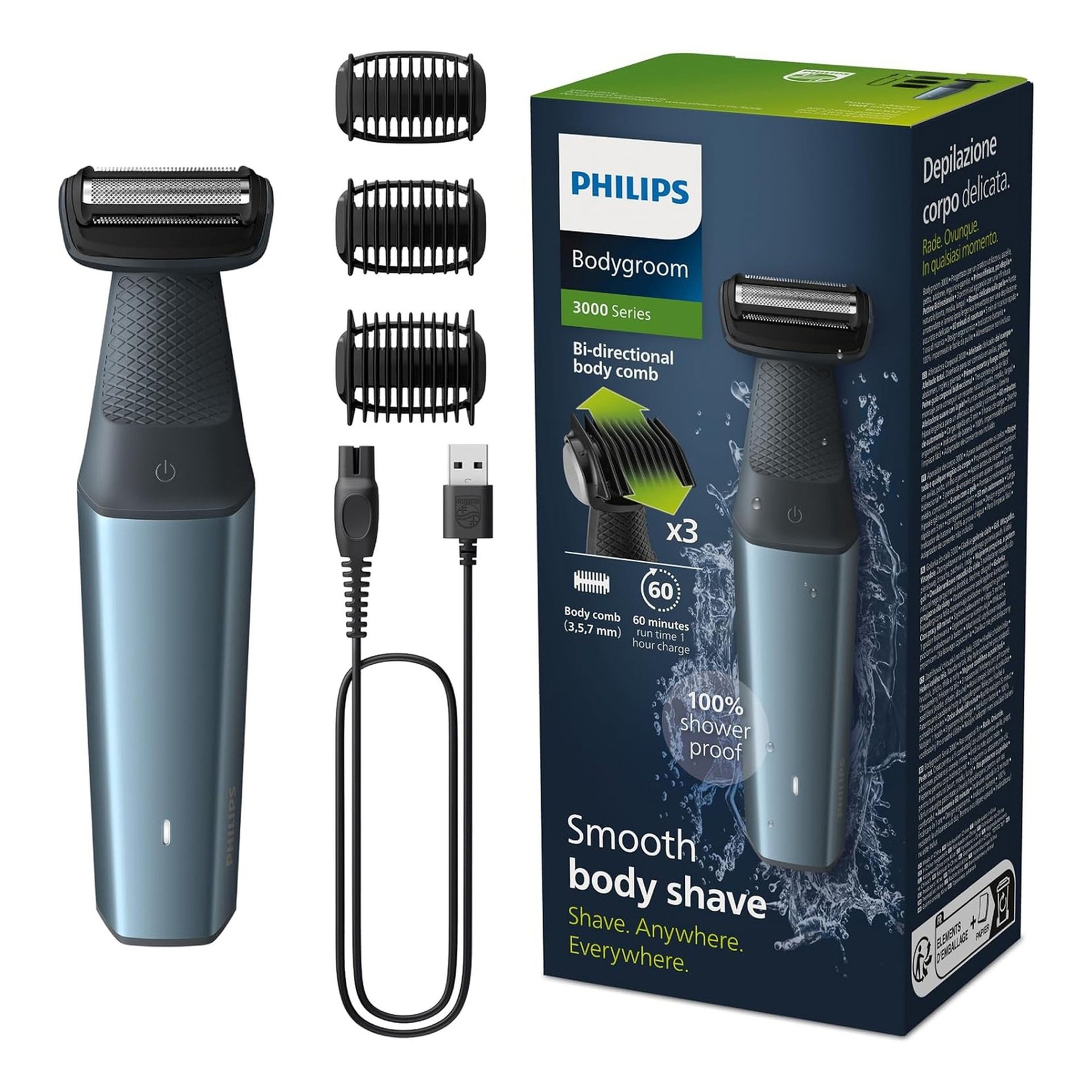 Philips Body Shaver 3000 Series BG3027/03 – Showerproof Male Grooming Set (Blue)