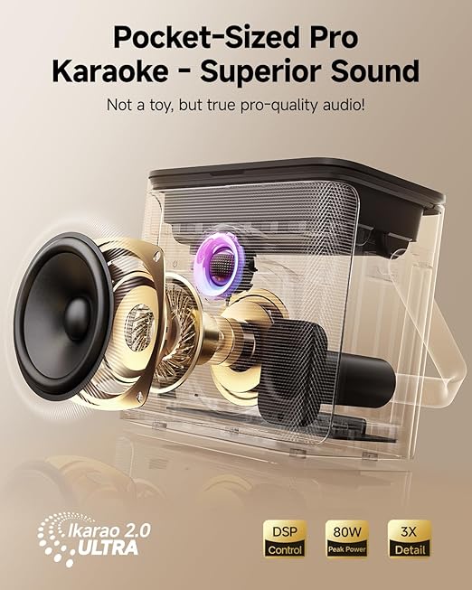 Ikarao Shell S3 – All-in-One Smart Party Speaker 160W, 7" HD, Dual Wireless Mics, Portable