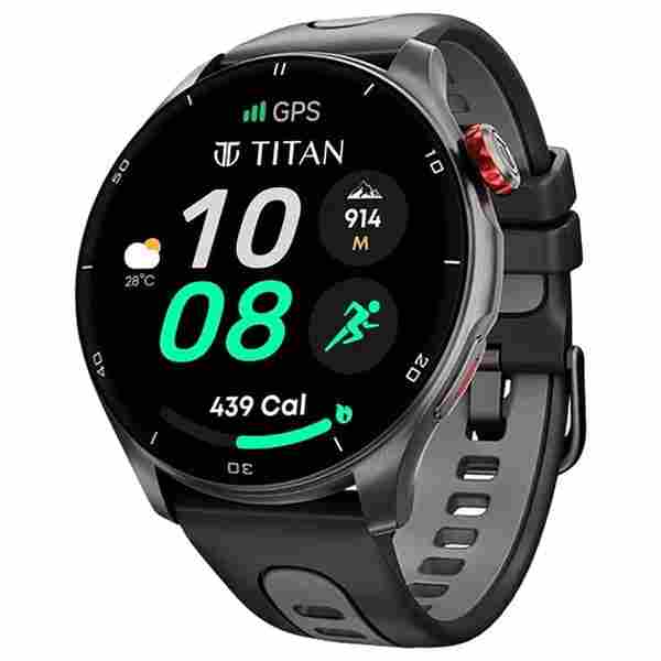 Titan Celestor Smart Watch 1.43" AMOLED Round Display, GPS, Altimeter, Barometer, Compass, BT Calling – Black/Black (90206AP01)