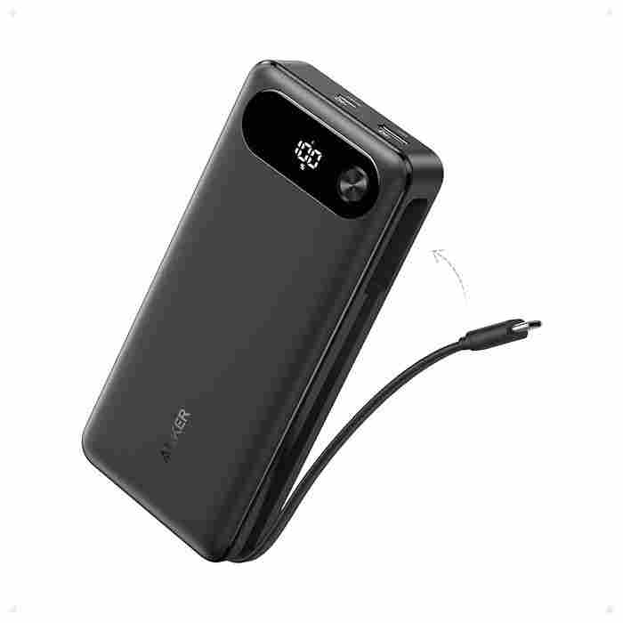 Anker 65W Two-Way Power Bank with Built-In Cable