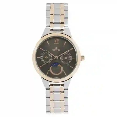 Titan Workwear Anthracite Dial Moonphase Stainless Steel Strap Watch for Women