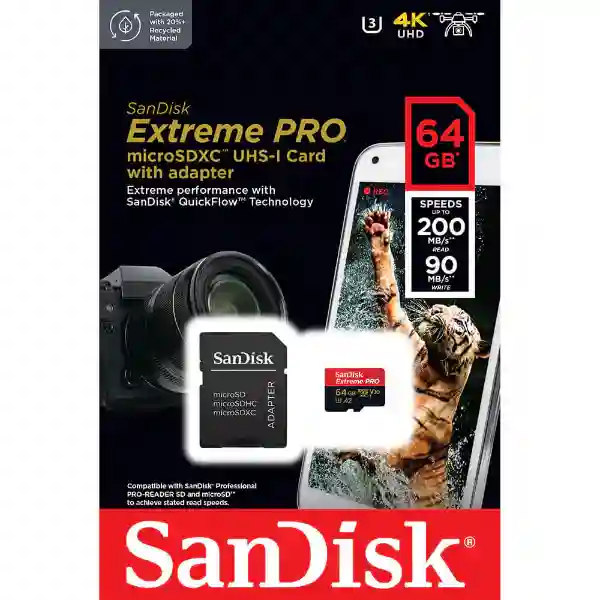 SanDisk Extreme Pro SD UHS-I 64GB | 200MB/s Read 90MB/s Write | Imaging Card
