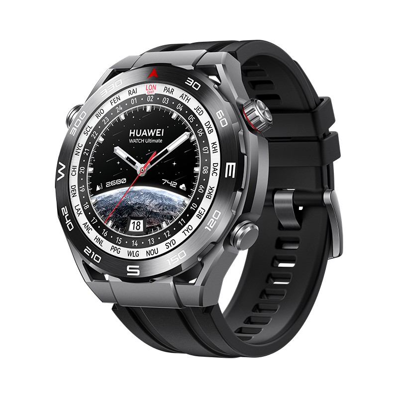 Huawei Watch Ultimate Black Zircon-Based Amorphous Alloy Case with Black HNBR Strap