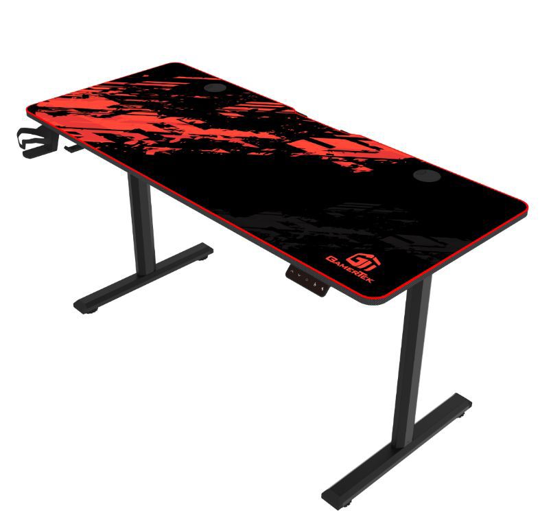 GamerTek GT-Elevate X Gaming Desk 140×60 cm with Headset & Cup Holder – Red & Black