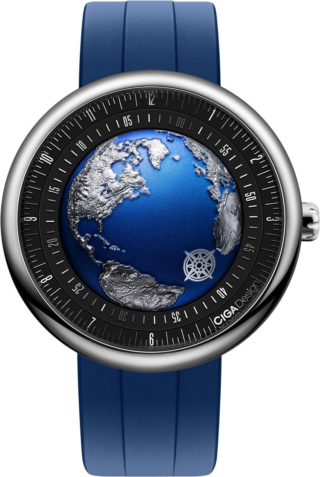 CIGA Design Automatic Watch 46mm Stainless Steel Blue 3D Dial Sapphire Glass U039-SU01-W6U