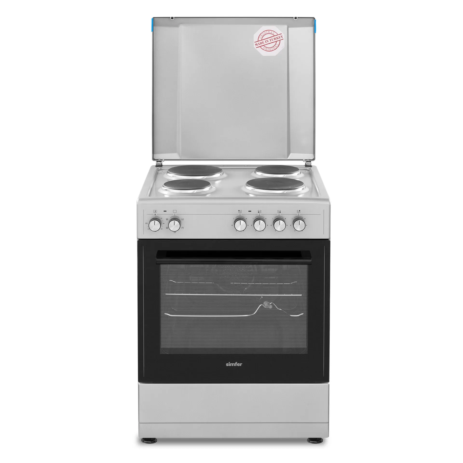 Simfer 60x60 Electric Cooker 4 Hotplates Oven with Rotisserie Fan 6060EE Silver