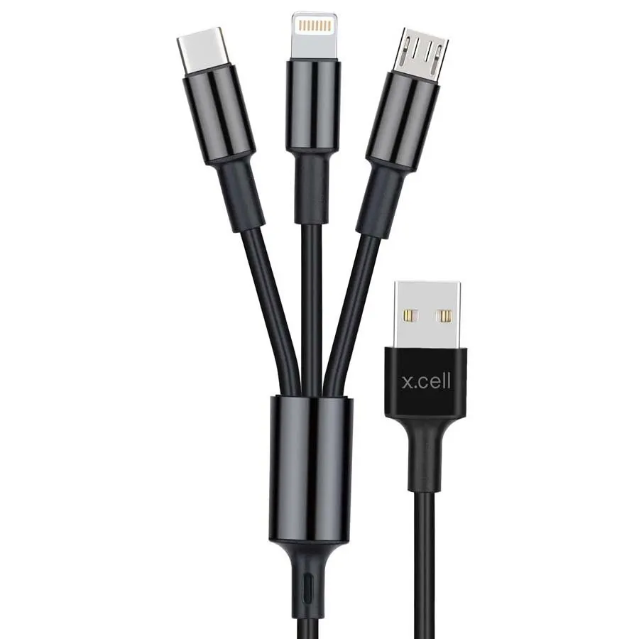 Xcell 3 in 1 USB Cable 2 Type-C 1 Lightning 1.5M Black XL-CB-2C1L-1.5BLK