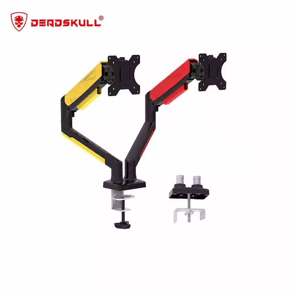DEADSKULL Dual Gaming Monitor Arm Desk Mount Red Yellow