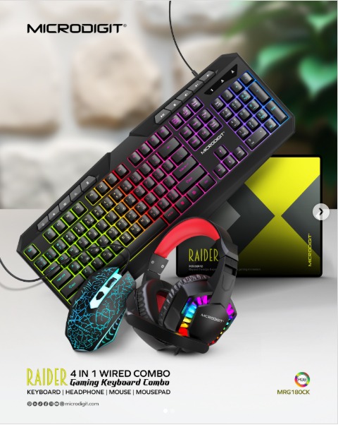 RAIDER 4-in-1 Gaming Combo MRG180CK Keyboard Mouse Headset Mouse Pad