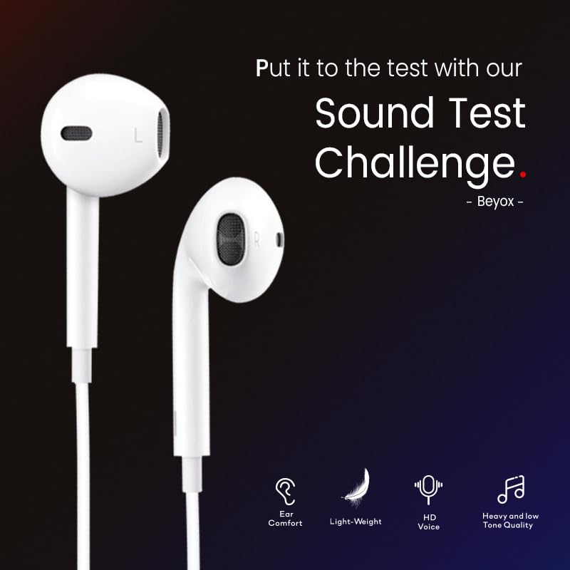 BEYOX BE-102 3.5mm Handsfree Earphones – Clear Sound & Comfortable In-Ear Design