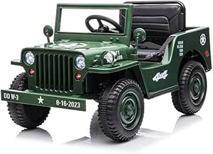 Military Jeep W3 AMT-525320610 | 12V Ride-On Jeep with 4 Motors, Leather Seat & Music Player | AMTOY