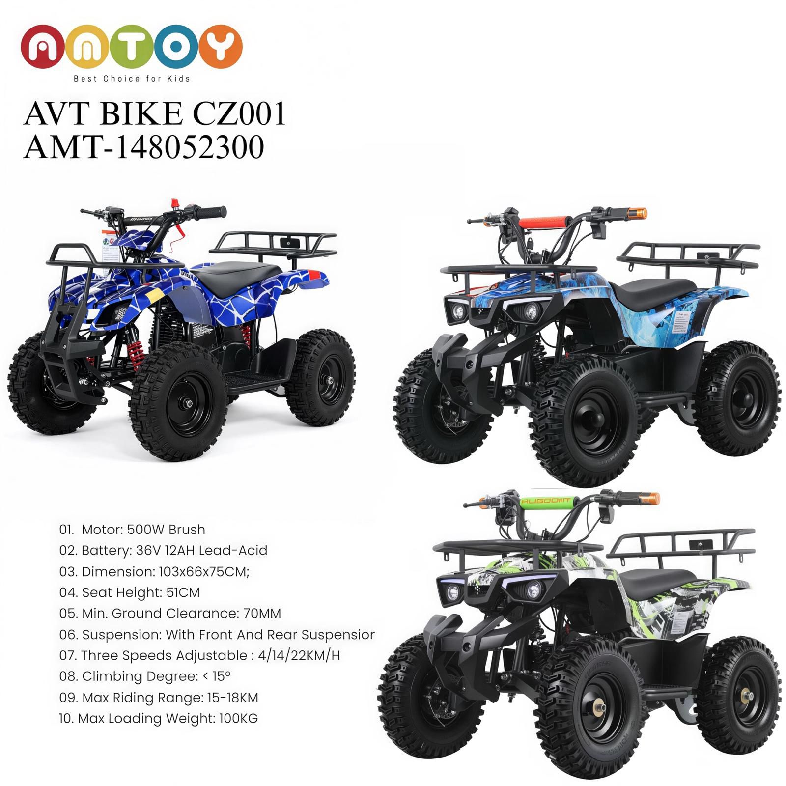 Antoy 500W Electric ATV Ride On 36V Kids Quad Bike with Battery