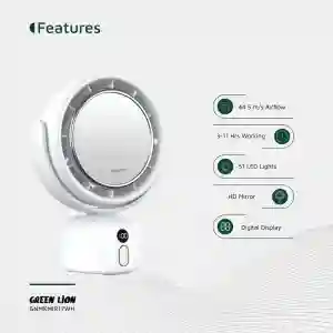 Green Lion Makeup Mirror Fan | LED Vanity Mirror with Cooling Fan