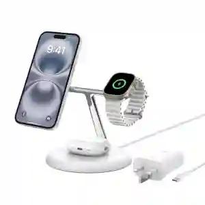 Belkin BoostCharge 3-in-1 Magnetic Charging Stand with Qi2 Fast Wireless Charging 15W White (BL-Qi2Magnetic-stnd-3IN1-Wht / WIZ029myWH)