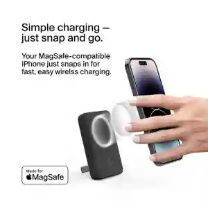 Belkin BoostCharge Magnetic Wireless Power Bank 5K + Stand for iPhone 14/13/12, Black (BL-PB-MSafe-D004-5000C-BLK / BPD004btBK)
