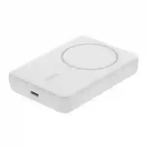 Belkin BoostCharge Magnetic Wireless Power Bank 5K + Stand for iPhone 14/13/12, White (BL-PB-MSafe-D004-5000C-WHT / BPD004btWT)