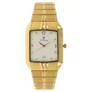 Titan Rectangle White Dial Analog with Date Metal Strap Watch for Men