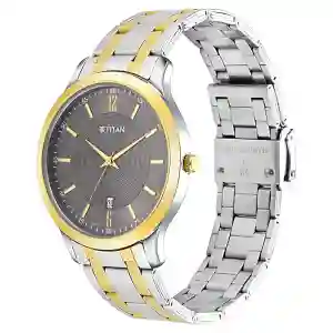 Titan Analog with Date Brown Dial Metal Strap Watch for Men