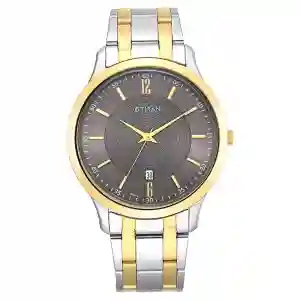 Titan Analog with Date Brown Dial Metal Strap Watch for Men