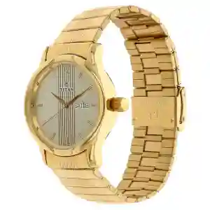 Titan Analog with Day and Date Champagne Dial Metal Strap Watch for Men