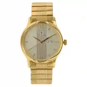 Titan Analog with Day and Date Champagne Dial Metal Strap Watch for Men