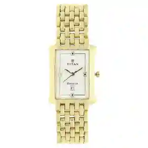 Titan Rectangle White Dial Analog with Date Stainless Steel Strap Watch for Men