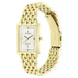 Titan Rectangle White Dial Analog with Date Stainless Steel Strap Watch for Men