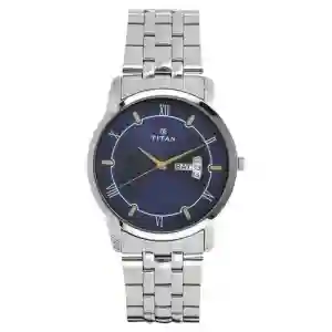 Titan Analog with Day and Date Blue Dial Stainless Steel Strap Watch for Men