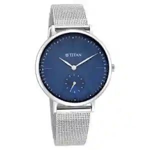 Titan Slimline Blue Dial Analog with Date Metal Strap Watch for Women – Sleek & Elegant Design