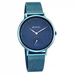 Titan Slimline Blue Dial Analog with Date Stainless Steel Strap Watch for Women | Elegant Everyday Watch