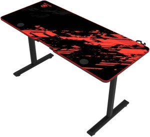 GamerTek GT-Elevate X Gaming Desk 140×60 cm with Headset & Cup Holder – Red & Black