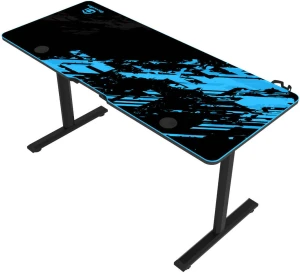 GamerTek GT-Elevate X Gaming Desk 140×60 cm with Headset & Cup Holder – Blue & Black